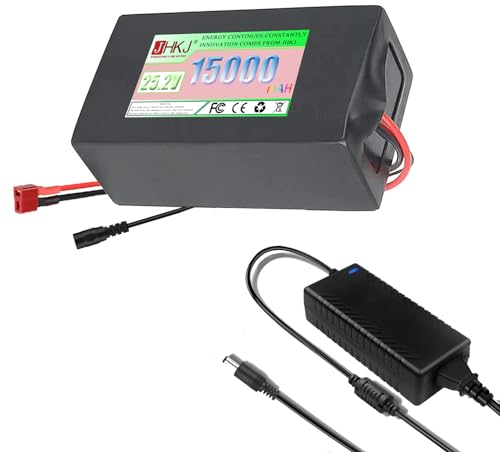 JHKJ 25,2 Volt Lithium-Batterie 24V Lithium-Ionen-Akku 8AH 10AH 12AH 15AH 20AH mit Ladegerät Wasserdichter Lithium-Akku für 1000W 500W 400W 200W Motor Das Kit,T,25.2V 15AH