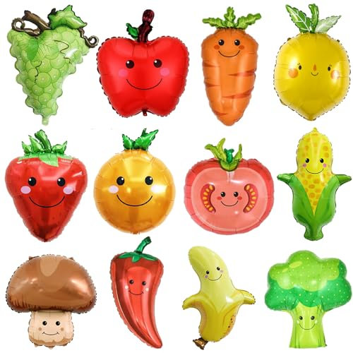 Finypa Globos de verduras y frutas, 12 estilos de decoración de fiesta de frutas y verduras, globos de helio de aluminio para fiesta de verano, boda, baby shower