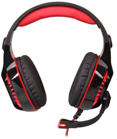 KONTONTY Casque De Jeu Filaire avec Micro Antibruit pour Joueurs Pc Et Consoles, Style Gamer Confortable, Coussin Doux Ajustable, Usage Gaming Longue Durée, Noir Rouge avec Lumière LED