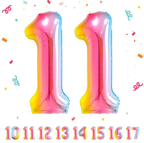 Geburtstag zahlen luftballon 11 jahre | Regenbogen Folienballon 11 XXL -Riesen Folienballon in 40 - 101cm Geburtstagsdeko - Ballon Zahl Deko zum Geburtstag .Fliegt mit Helium