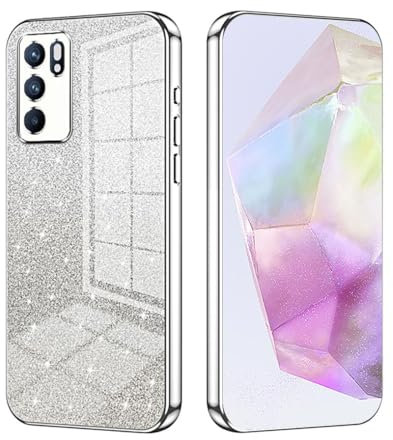 SEAHAI Cover per Oppo Reno 6 5G (Reno6 5G), Custodia Ultra Sottile ed Trasparente in Silicone TPU Morbido, Colori Sfumato Brillantini Motivo Carta Design Antiurto Case - Argento
