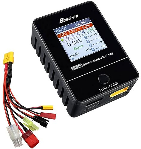 Lipo Battery Charger 1S-4S Lipo Balance Charger IPS Display Digital AC Smart 3S Lipo Battery Charger for Lipo/Lihv/Life/Battery Smart Battery Charger with 6 interface charging cable