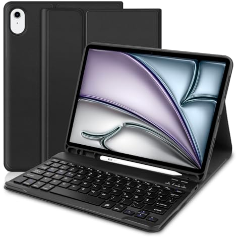YUEJIDZ Tastatur Hülle für iPad Air 11 Zoll (M3/M2 2025/2024),[QWERTZ Deutsches] Tastatur Magnetische Kabelloser Bluetooth Abnehmbar für iPad Air 5./4. Generation 2022/2020 10,9 Zoll, Schwarz