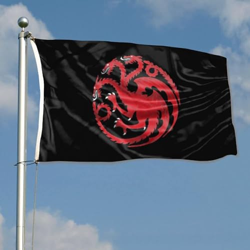 Große Flagge, Targaryen-Flagge, 90 x 150 cm, Game GoT Thrones Targaryen-Hausbanner, Targaryen-Flagge für den Außenbereich, Targaryen-Banner für Zuhause, Garten, Party, Dekoration, Flagge