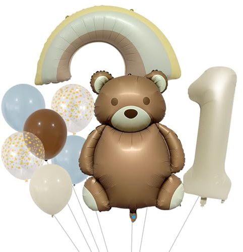 DazzJoy Bär Geburtstagsdeko 1 Jahr Junge, Bären Luftballon Deko 1. Geburtstag Junge Mädchen, Bär Ballon 1 Geburtstag Junge, 1 Jahr Geburtstage Junge, Deko Kindergeburtstag 1 Jahre Jungen
