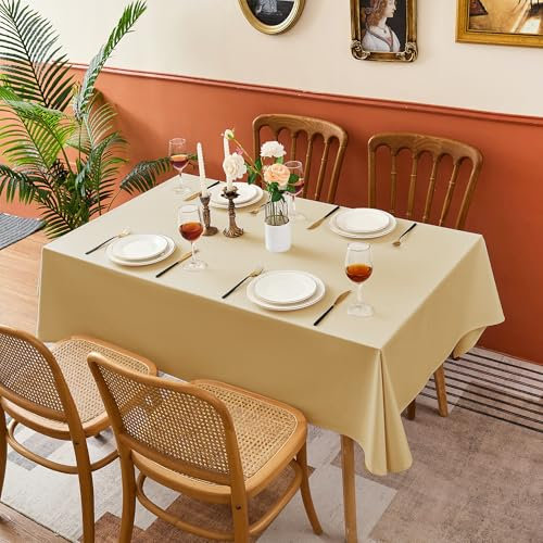 ATsense Beige Rechteckige Verdickte Baumwolle Tischdecke 100x140 cm Fleckabweisend und Bügelfrei