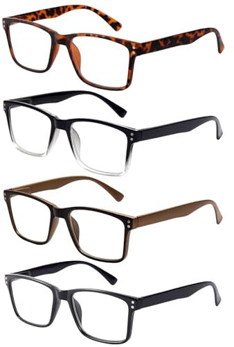 EyeOrion 4 Paar klassische quadratische schwarze Federscharnier-Lesebrillen，+2,50