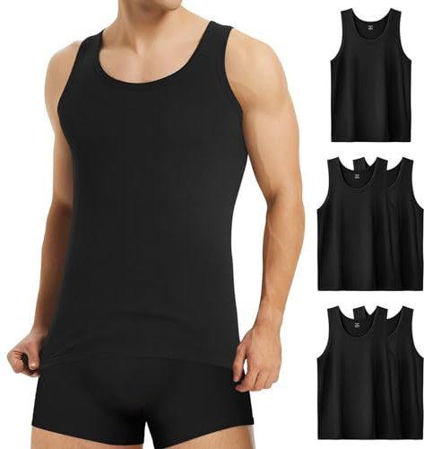 Mowenti Unterhemd Herren 5er Pack Tank Top Schwarz Herren Unterhemden 100% Baumwolle Muskelshirt Achselshirts Tanktop für Sport Gym Business XXL