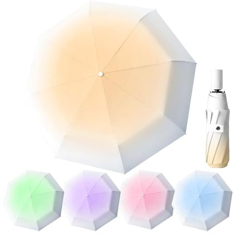 EEPLUYTY Automatischer Regenschirm, Taschenschirm Auf-Zu-Automatik Mit 8 Rippen, Mit Uv Schutz, Automatisches Öffnen Und Schließen (Gelb)