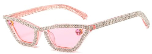 TYUVIVO Occhiali da sole da donna alla moda con diamanti, vintage, piccoli, con strass, occhiali da sole a forma di occhio di gatto, occhiali da sole rossi con cristalli, C4 rosa, rosa, taglia unica
