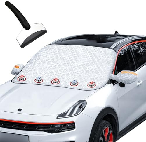 HEOUCH Frontscheibenabdeckung, Auto Abdeckung Winter, Dick Windschutzscheibenabdeckung, Magnete y 2 Spiegelabdeckungen, Faltbar, Wasserbeständig, Gegen Schnee, EIS, Frost