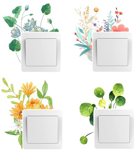 Swirlcolor Lichtschalter, selbstklebend, 4 Lotuswandaufkleber, PVC, Lampe, Schalter, Abdeckung, wasserdicht, dekorativ, selbstklebend, Wohnzimmer, Küche, Büro, Wand