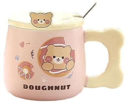 CAPIJIONG 440 ml – Cartoon-Keramiktasse mit Bärenmuster, Paar, Kaffee, Milch, Tasse – Donut-Bär