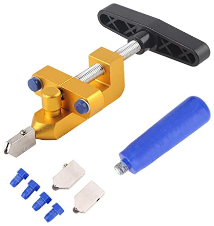 Glasschneider Handgerät für Fliesen & Glas bis 15 mm, 1 Stück | 45° Winkelschnitt mit Lineal, ergonomischer Griff für Heimwerker, Stahl- und Legierungsklinge