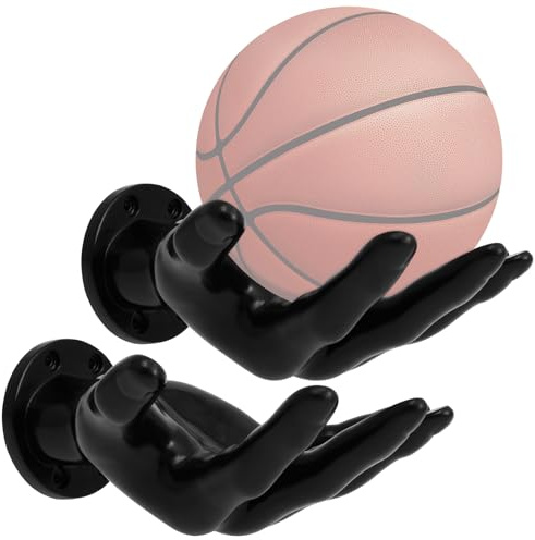 RHAIQBVC 2PCS Hand Shaped Ball Rack Wall Mounted Basketball Storage Rack Easy Installation Space Saving Sports Ball Holder Unique Hand Sculpture Ball Holder for Basketball Football (2PCS Black)