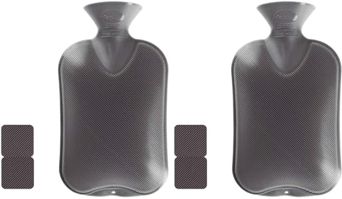 Fashy 35674.0 Wärmflasche 2er Pack ~ Thermoplast- Wärmeflasche Doppellamelle, geruchsneutral, recyclingfähig, robust und langlebig, fugenloser, schmaler Flaschenhals ~ 2,0 Liter, anthrazit