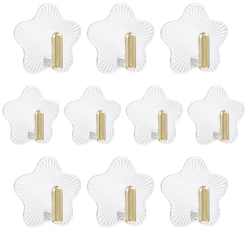 Ymapinc 10 Pack Self Adhesive Wall Hooks, Star Shaped Clear Self Adhesive Wall Hangers Without Nails for Bathrooms Home Kitchen Office Purse Hanger Waterproof