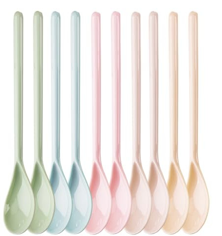 Plastik Löffel, Farbe Löffel Plastik Lang Eierlöffel Kunststoff Marmeladenlöffel Anti Tropfen Langer Griff Löffel Für Imitation Porzellan Geschirr Für Wohnküche Kaffee Getränke Eier Eis Joghurt (10)
