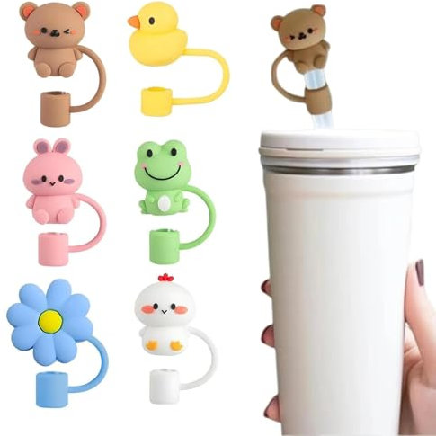 Six Stanley Straw Cover, 6 Caps, Suitable for 30oz & 40oz Straw Lid Covers, Cup 9-10MM, Stanley Cup Accessories, Toppers Mixed Animals, Six Drinks Caps, Party