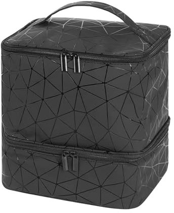 Nail Polish Organizer Case, Double-Layer Nail Polish Bag Holds 30 Bottles, Large Portable Nail Kit Carrying Bag for Manicure Tools, Professional Nail Art Supplies Travel Case (Black)