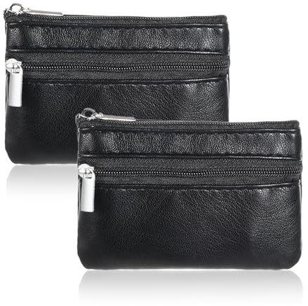 GEEHUA 2 Stück Lammleder Schlüssel Etui, 11x8 cm Superweiches Gefühl Klein Schlüsseltasche Geldbörse mit Reißverschluss für Damen und Herren