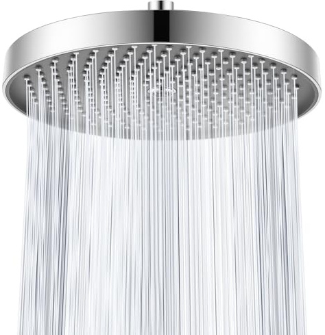 Ronvie Rainfall Shower Head 10 Inch with Central Stream Function, Chrome | Round Fixed Shower Head, High Pressure Overhead Shower Head with Middle Water Column Mode