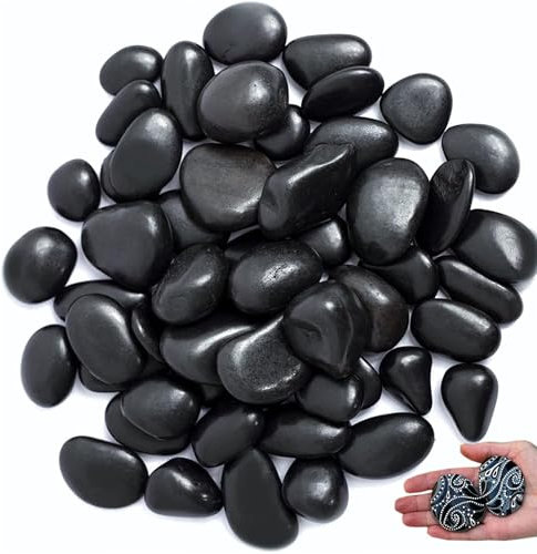 OUTALIZ Galets, Galets de Rivière Polis, Galet Polies pour Jardin, Galet de Plantes Grands, pour L'aménagement Paysager, la Décoration de la Aquariums, Les Projets Artistiques 4-8 cm, 1 kg(Noir)