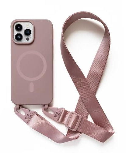 2NSPDRGNI Carga Inalámbrica Funda con Cuerda Compatible con iPhone 14 Pro MAX,Ajustable Colgante Collar Correa de Cuello Cadena Cordón Case,Rose Gold