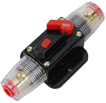 Auto Leistungsschalter mit Manuellem Reset 80A 12V-24V DC | Automatiksicherungshalter Inline Auto Leistungsschalter Sicherung für Auto Automotive Marine Boot Audio Solar System Schutz