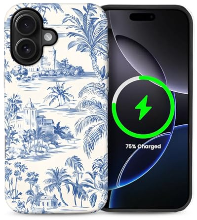 ARTSGOO 2-in-1 Handy Hülle für iPhone 16 6.1, mit Blaues Schloss Muster Design Stoßfestes Fallschutz-Handycase