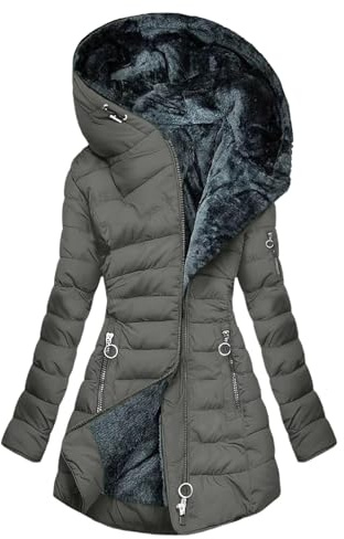 YBEBEWE Winter Jackets for Women UK Ladies Fleece Lined Jackets Longline Warm Coat Waterproof Coats Padded Quilted Down Jacket Long Sleeve Hooded Outwear Parka Autumn Winter