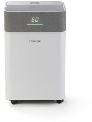 Hisense D20CW NUOVO Deumidificatore Classico A Scarico, Portatile, Bassa Rumorosità, Asciugatura, Spegnimento Automatico, Bianco, 49,5x30,5x23,5 cm, Capacità 20 lt.