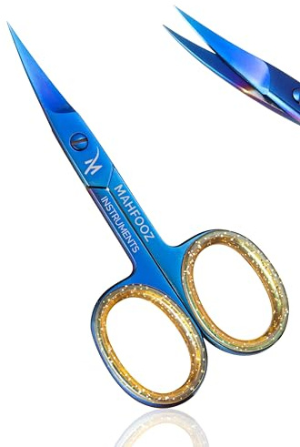 Nail Scissors, Professional Stainless Steel Curved Nail Scissors in Blue, Sharp Precision Manicure & Pedicure Scissors for Fingernails, Toenails, Hangnails, by Mahfooz Instruments