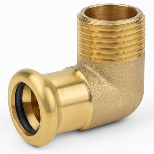 Westco Messingpresse Außengewinde 90°-Winkel BSP-Gewinde 15 mm x 1,27 cm | Pressfitting auf BSP-Gewinde, für Wasser- und Heizungssysteme