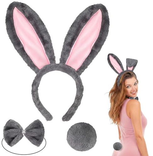 CHONGQILAO Hasenohren Haarreif Hasenkostüm Zubehör Hasenohren Stirnband Haarreifen Hase für Erwachsene, Kaninchenohren Haarreif für Ostern Cosplay Party