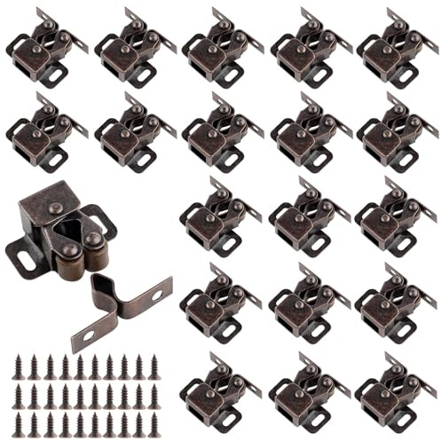 20 Pack Double Roller Catch Door Catches Latches Double Roller Catch Cabinet Catch Door Latch Zinc Plated Roller Cabinet Catch with Screws for Wardrobe Kitchen Cupboard Furniture Brown Antique Copper