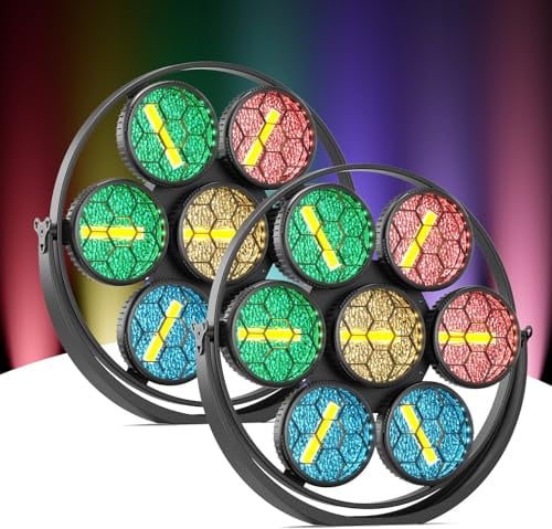 350W LED Par Scénique Linéaire Vintage,7 LEDs COB Doré + 189 LEDs RGB,Projecteur Lumiere DJ Fête Eclairage de Scène DMX512 et Sonore,pour Fête DJ Disco Bars Groupe Concerts Halloween Noël,2PCS
