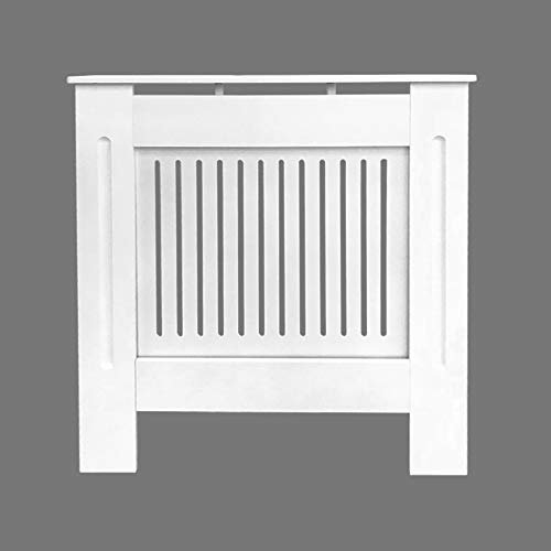 Green Bay Painted Radiator Cover Cabinet with Vertical Modern Style Slats in White MDF (Extra-Small)