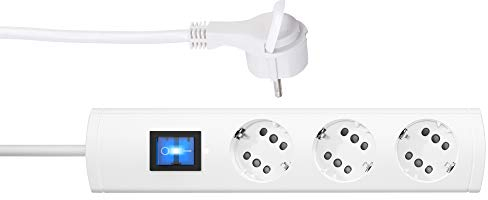 Kopp DUOversal® Plus 3-/6-fach Steckdosenleiste 1,4m – doppelte Steckplätze + Flacher Winkelstecker + Schalter + Berührungsschutz + großer Abstand + anschraubbar I Weiß – 234602001