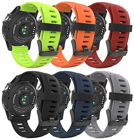 MoKo Armband Kompatibel mit Garmin Fenix 3/3 HR/Fenix 5X/5X Plus/Tactix Charlie/Descent Mk1/Quatix 3, [6 Stück] Silikon Ersatzarmband Sportarmband Uhrenarmband mit Werkzeug, Multicolor A