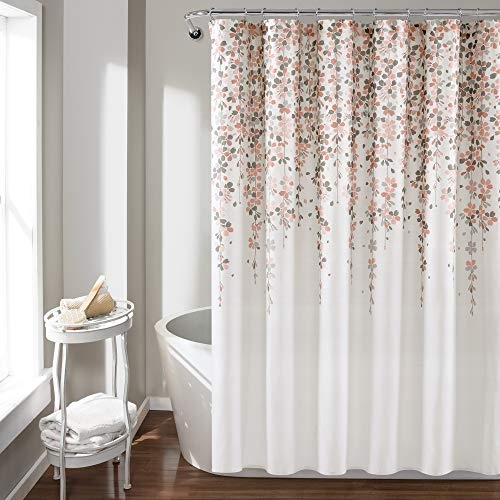 Lush Decor Tenda da doccia con fiori piangenti, rosa cipria e grigio