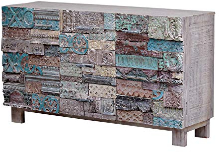 Casa Moro | Indische Kommode Anida 140x40x80 cm (B/T/H) mit handgeschnitzter Front | schmales Echtholz Sideboard aus massiv Mangoholz | Holzschrank modern | CA020280