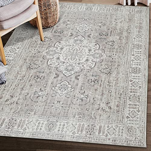 ReaLife Waschmaschine Teppich Läufer - Wohnzimmer Schlafzimmer Badezimmer Küche Flur Büro - rutschfest Kurzflor Premium-Fleckenbeständig - Boho Landhaus Vintage - Ola - Beige - 90 x 150