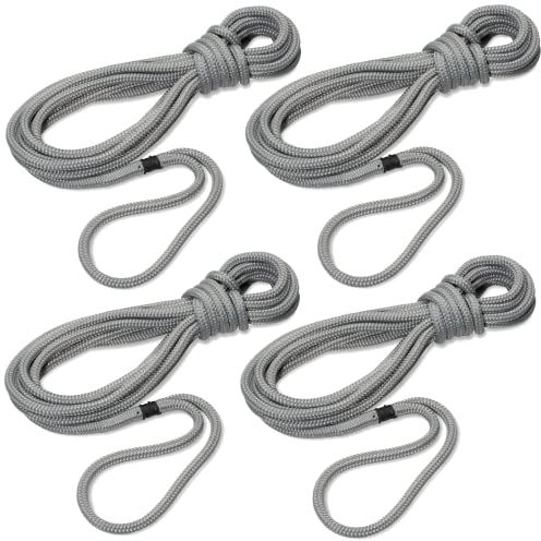 Seilflechter - Festmacher Set 12 mm Ø, 2X 6m und 2X 10m Länge, 40 cm Auge gespleißt & getakelt, Taifun Festmacherleinen, Silbergrau, 2500 daN