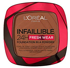 L'Oréal Paris Wasserfestes Puder Make-up mit hoher Deckkraft, Deckendes Kompaktpuder mit mattem Finish und 24h Halt, Infaillible 24H Fresh Wear Foundation Powder, Nr. 375 Deep Amber, 1 x 9 g