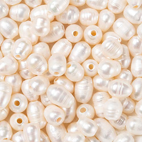 Fashewelry 100 perline naturali coltivate d'acqua dolce ovali, colore conchiglia, per fare collane, bracciali, orecchini, gioielli, 7-10 mm