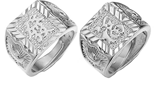 Halukakah ● Gold Segne Alle ● Männlich Platin Weißgold Überzogen Kanji Ring Reich+Glück Set Größe Verstellbar mit KOSTENLOSER Geschenkpackung