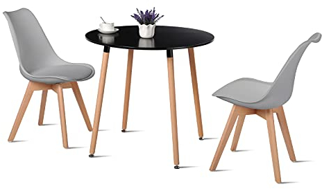 H.J WeDoo Essgruppe Esszimmertisch Esstisch Set 1 MDF Schwarz + 2 Modern Grau Esszimmerstühle, für Küche Esszimmer Konferenzzimmer