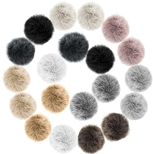Kunstfell Bommel für Mütze, Künstliche Fellbommel für StrickMützen und Beanies Taschenanhänger Schlüsselanhänger Fake Fur Bommel Kunstfell Pompons- 20 Stück, 10 Farben