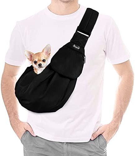 SlowTon Hundetragetasche, Haustier Hundetasche mit verstellbarem, gepolstertem Schultergurt und Fronttasche Tragetasche Hund für Spaziergang (Schwarz, S(Für Haustiere 1,3-3,6 kg))